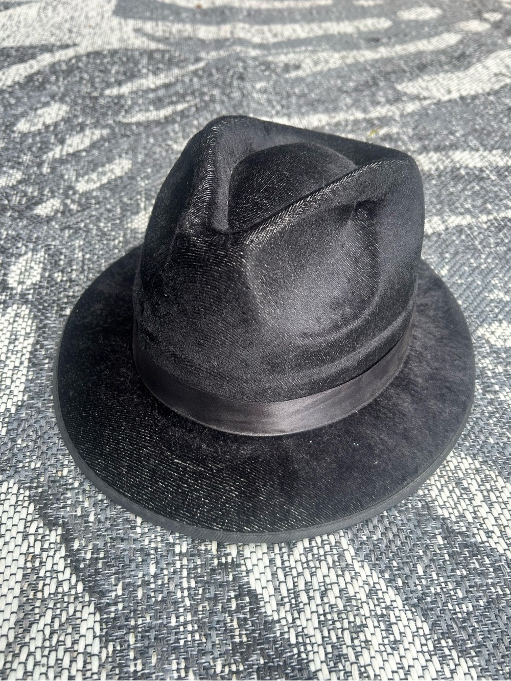 Velvet Black Fedora Men Hat #3, Men Classic 1920s Gangster Black Fedora Hat